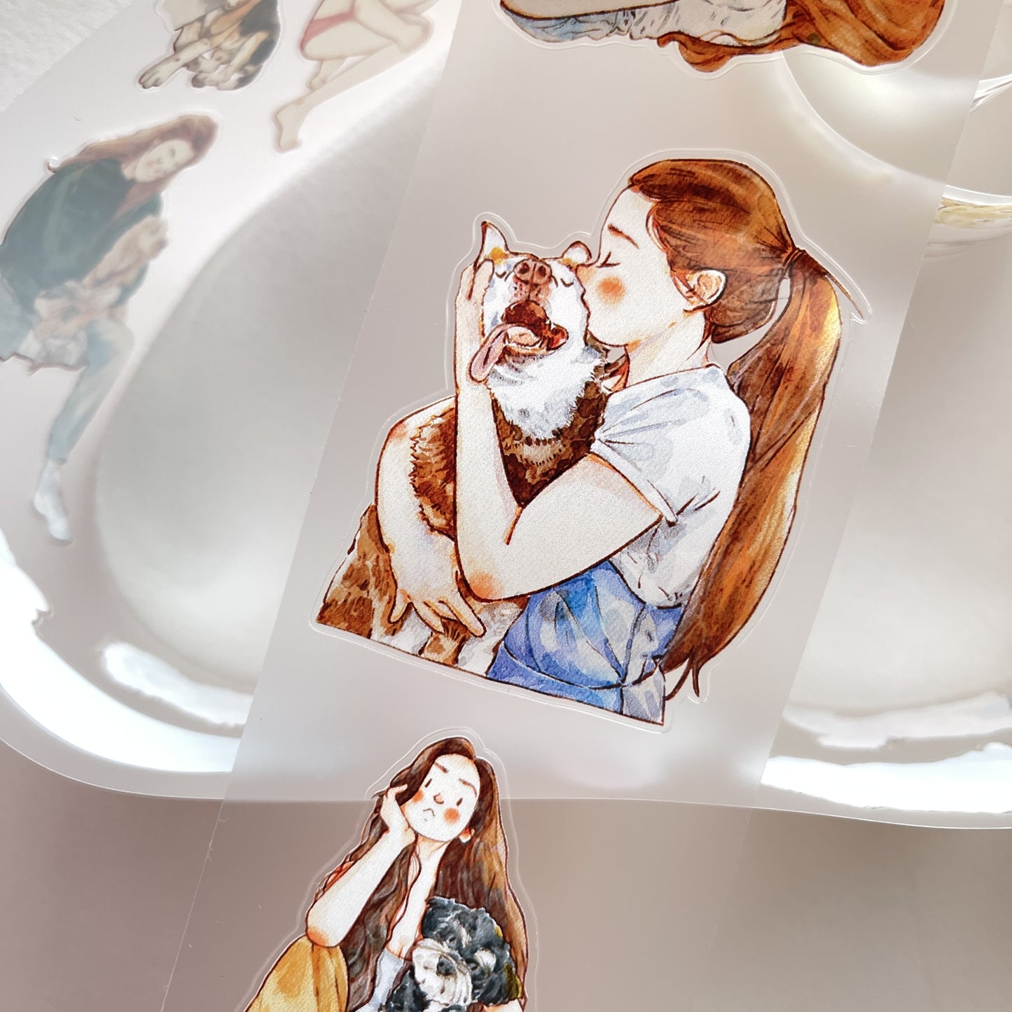 DingDing Vol7【22#Little Sweetheart】,My Cute Pet Dog,Kiss-Cut Washi PET Tape Stickers,2.36 in x 10.94 YD,Original Design,for Scrapbook Supplies,Scrapbook Tape Stickers