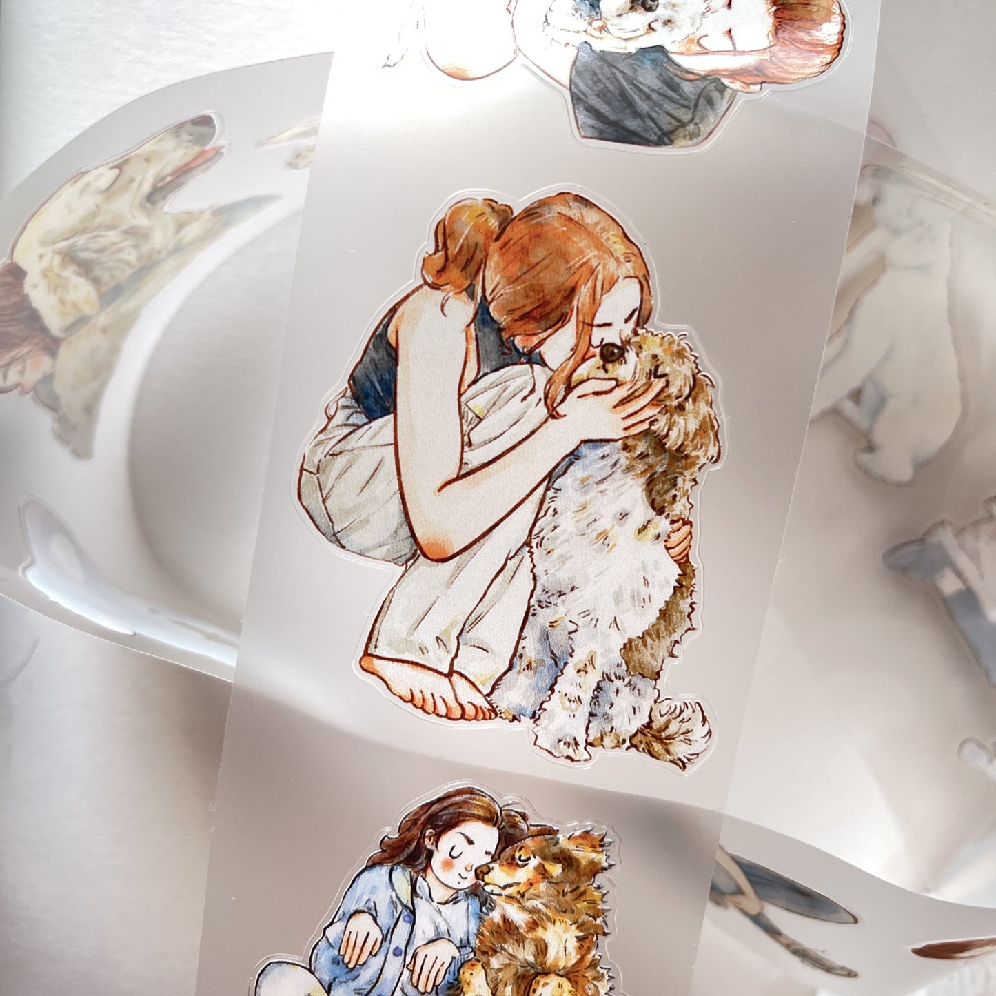 DingDing Vol7【22#Little Sweetheart】,My Cute Pet Dog,Kiss-Cut Washi PET Tape Stickers,2.36 in x 10.94 YD,Original Design,for Scrapbook Supplies,Scrapbook Tape Stickers