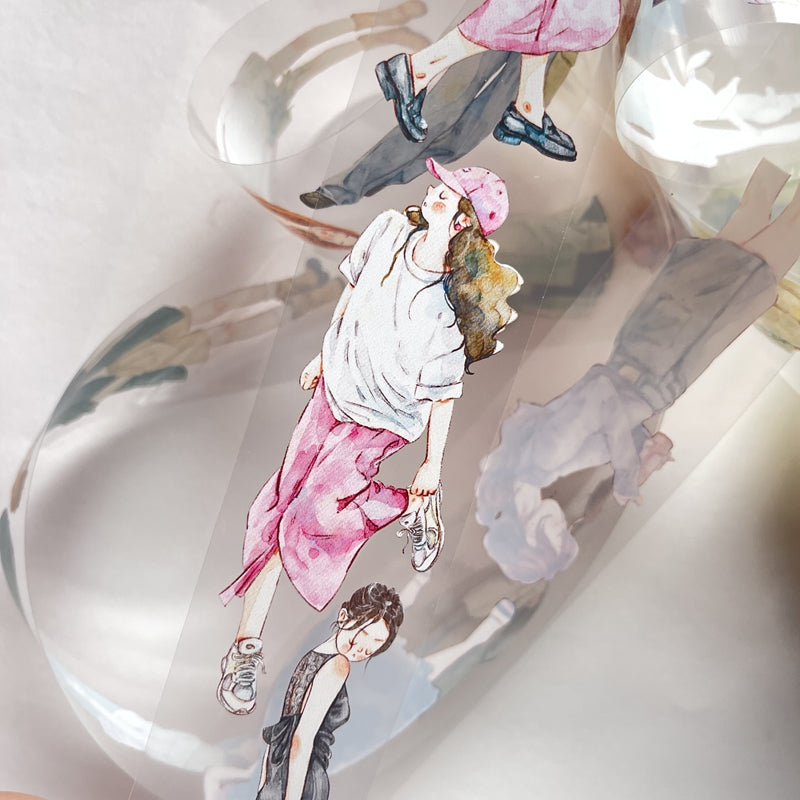 DingDing Vol6【18#】Original Character Design Vintage Casualness Girl Washi PET Tape Versatile Collage Material