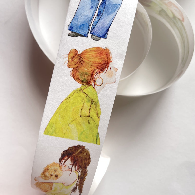 DingDing Vol6【18#】Original Character Design Vintage Casualness Girl Washi PET Tape Versatile Collage Material