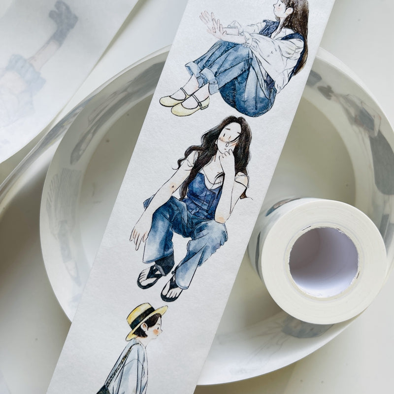 DingDing Vol4【15#A Little Blue】Original Character Design Washi Matte PET Journal Tape Versatile Collage Materials