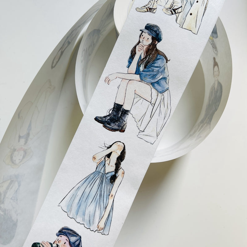 DingDing Vol4【15#A Little Blue】Original Character Design Washi Matte PET Journal Tape Versatile Collage Materials