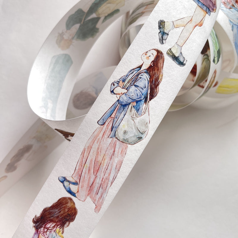 DingDing Vol6【18#】Original Character Design Vintage Casualness Girl Washi PET Tape Versatile Collage Material