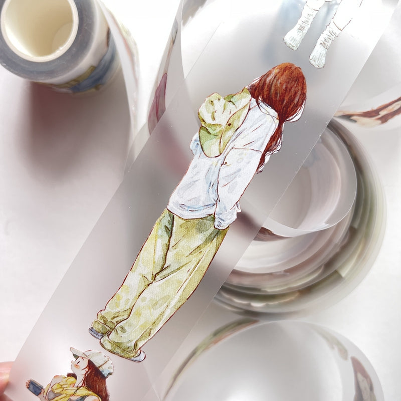 DingDing Vol6【18#】Original Character Design Vintage Casualness Girl Washi PET Tape Versatile Collage Material