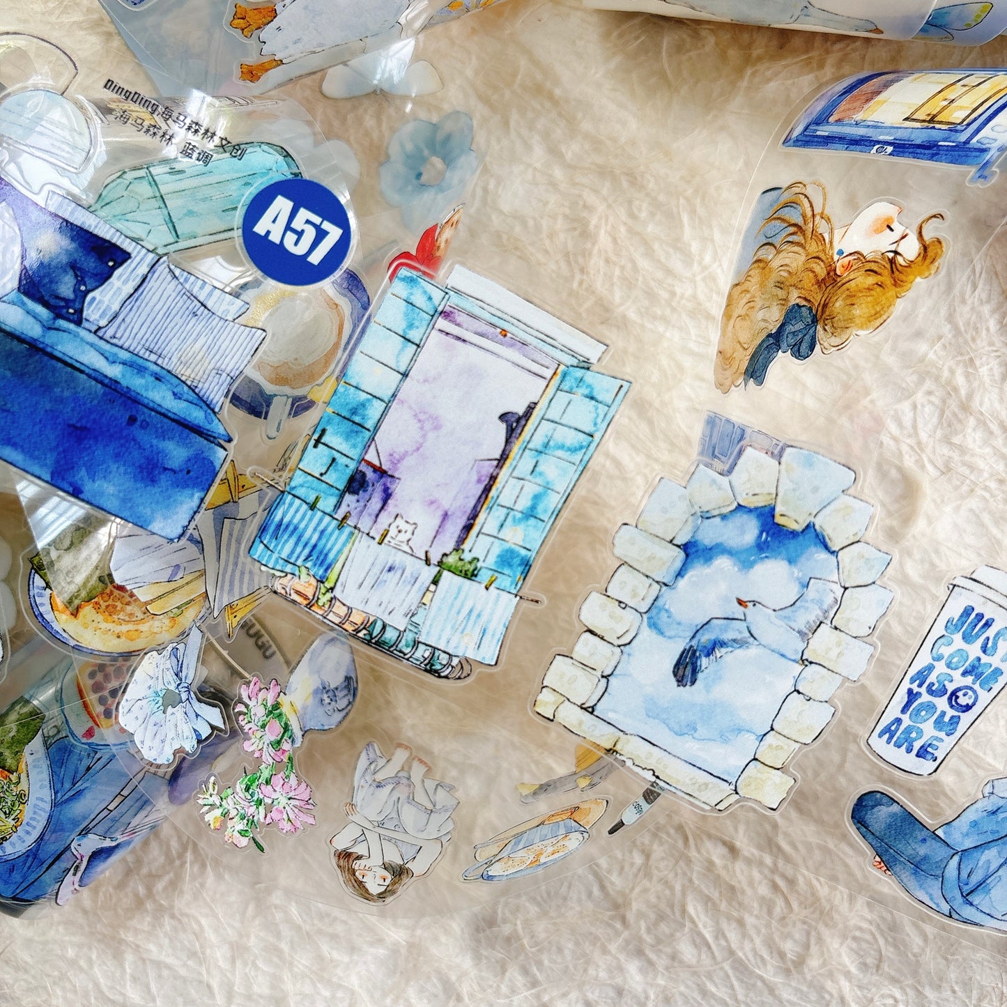 Seahorse Forest Vol10【A57#Blues】Vintage Scene Original Design Pre-Cut Washi/PET Tape Stickers,for Scrapbook Supplies,Junk Journal Supplies