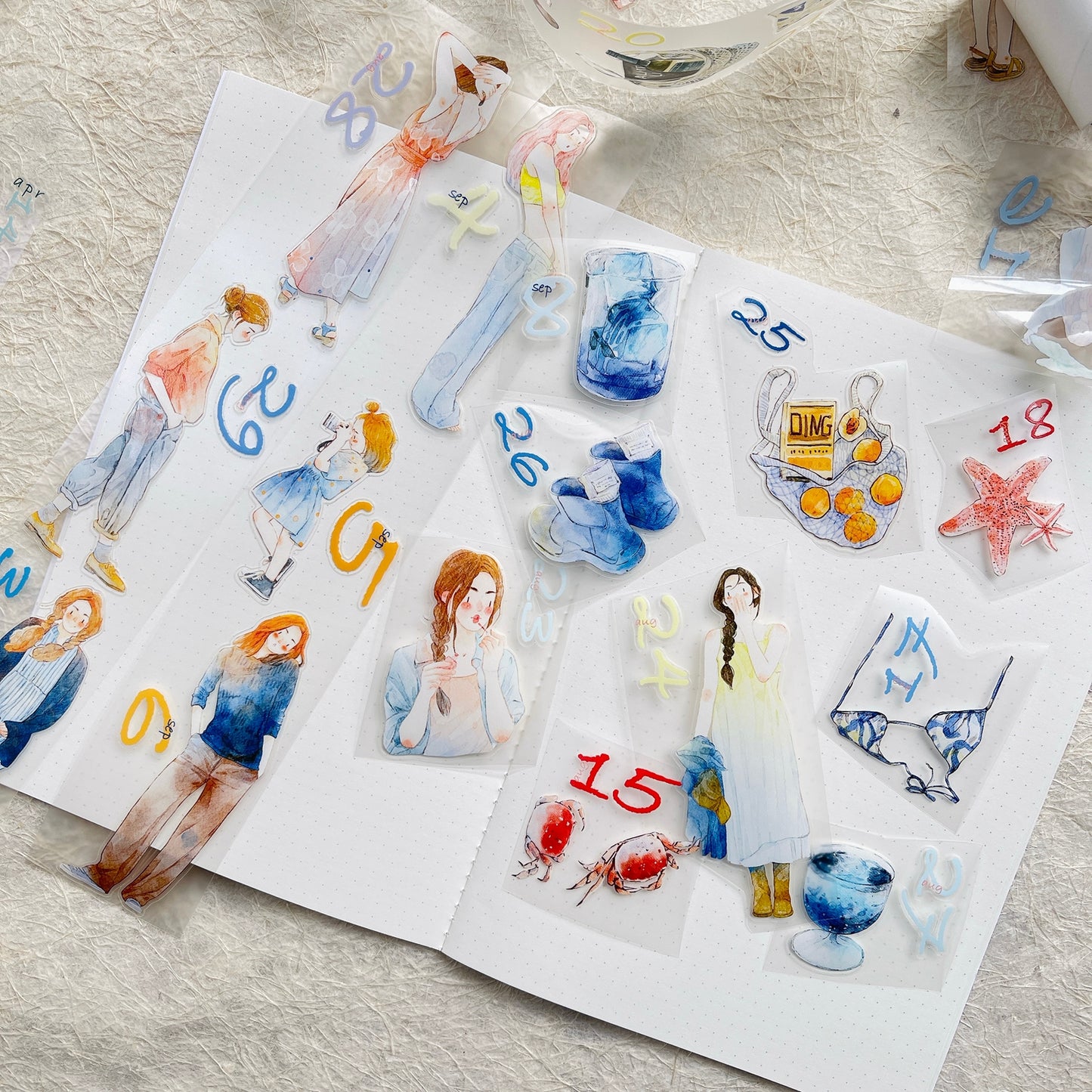 DingDing 2026 Annual Special Edition【365 Days No Loop-Undated Calendar Tape Set(Total 8 rolls) -for Any Year】Original Design,Pre-Cut Washi/PET Tape Stickers,for Scrapbook Supplies,Junk Journal,Planner Stickers