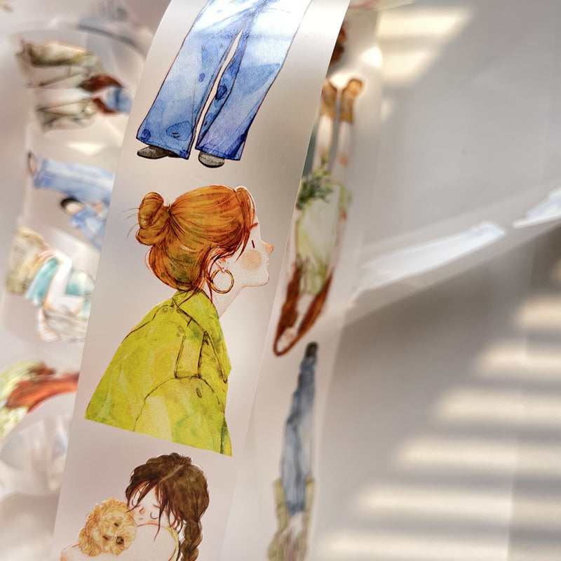 DingDing Vol6【18#】Original Character Design Vintage Casualness Girl Washi PET Tape Versatile Collage Material
