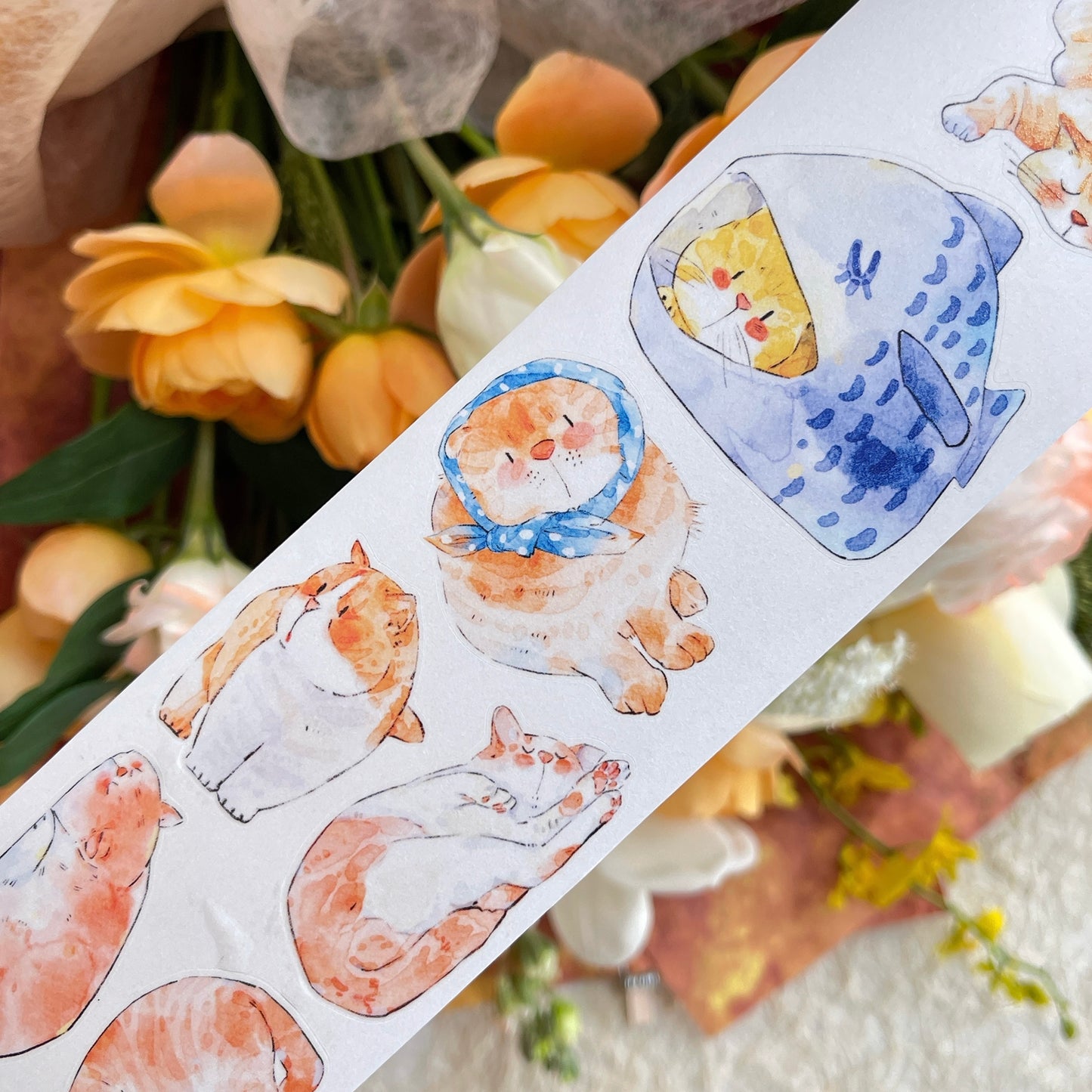 DingDing Vol14【54#Here's a Cat】Original Design Kiss-Cut Washi PET Tape Stickers,for Scrapbook Supplies,Journaling,Junk Journal,Bullet Journal,Planner Stickers