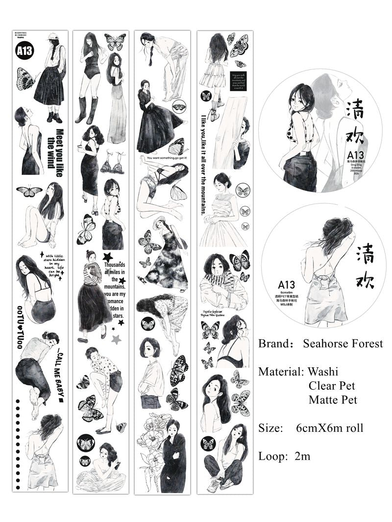 Seahorse Forest Vol3【A13#Qing Huan】Original Character Design Journal Washi/Matte PET Tape