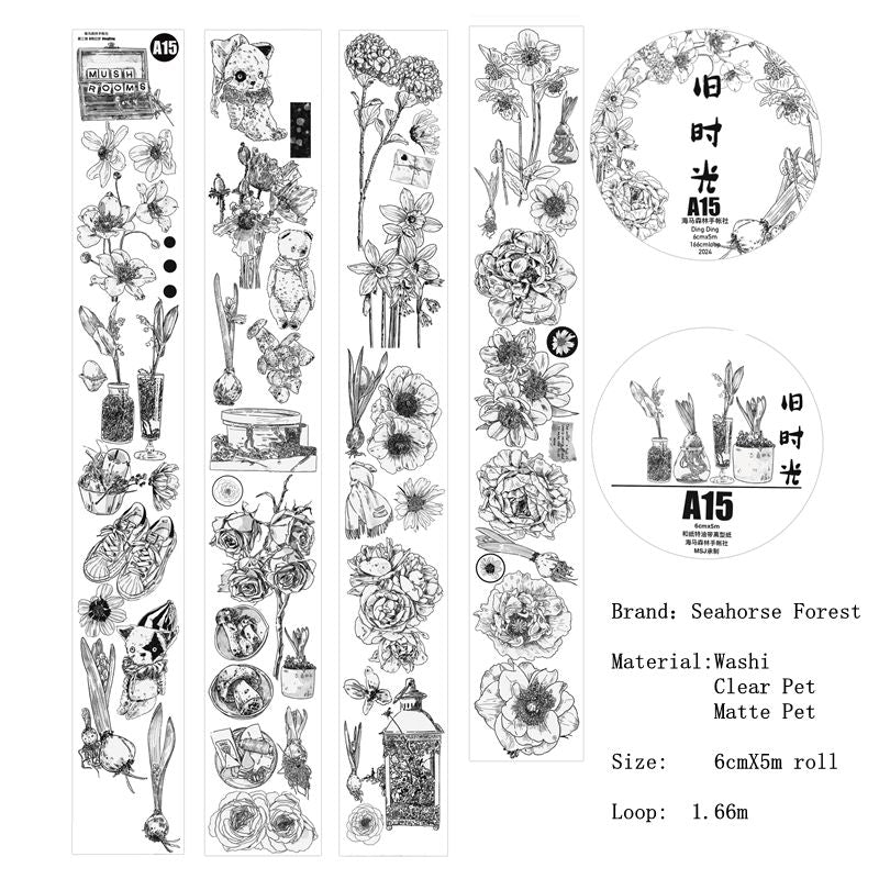 Seahorse Forest Vol3【A15#Old Times】Original Character Design Journal Washi/Matte PET Tape