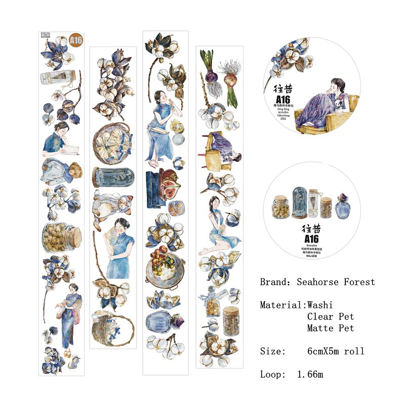 Seahorse Forest Vol3【A16#Past】Original Character Design Journal Washi/Matte PET Tape