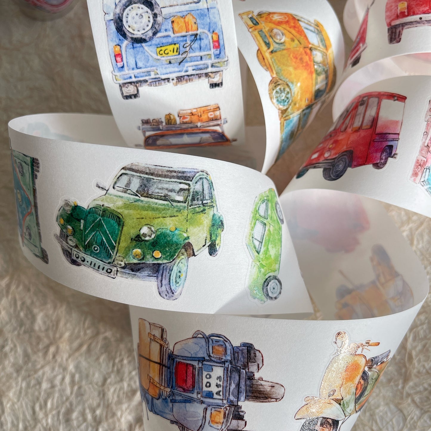 Seahorse Forest Vol9【A52 Car】,Vintage Scene Washi/PET Tape Stickers,for Scrapbook Supplies,Scrapbook Tape Stickers,Junk Journal Supplies