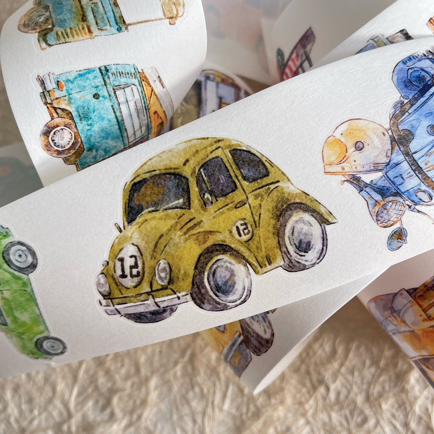 Seahorse Forest Vol9【A52 Car】,Vintage Scene Washi/PET Tape Stickers,for Scrapbook Supplies,Scrapbook Tape Stickers,Junk Journal Supplies
