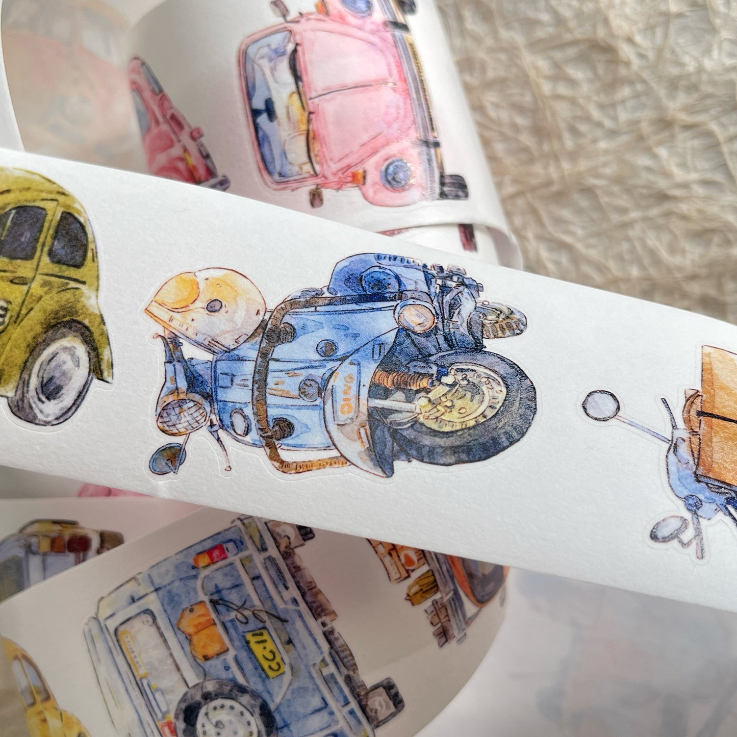 Seahorse Forest Vol9【A52 Car】,Vintage Scene Washi/PET Tape Stickers,for Scrapbook Supplies,Scrapbook Tape Stickers,Junk Journal Supplies