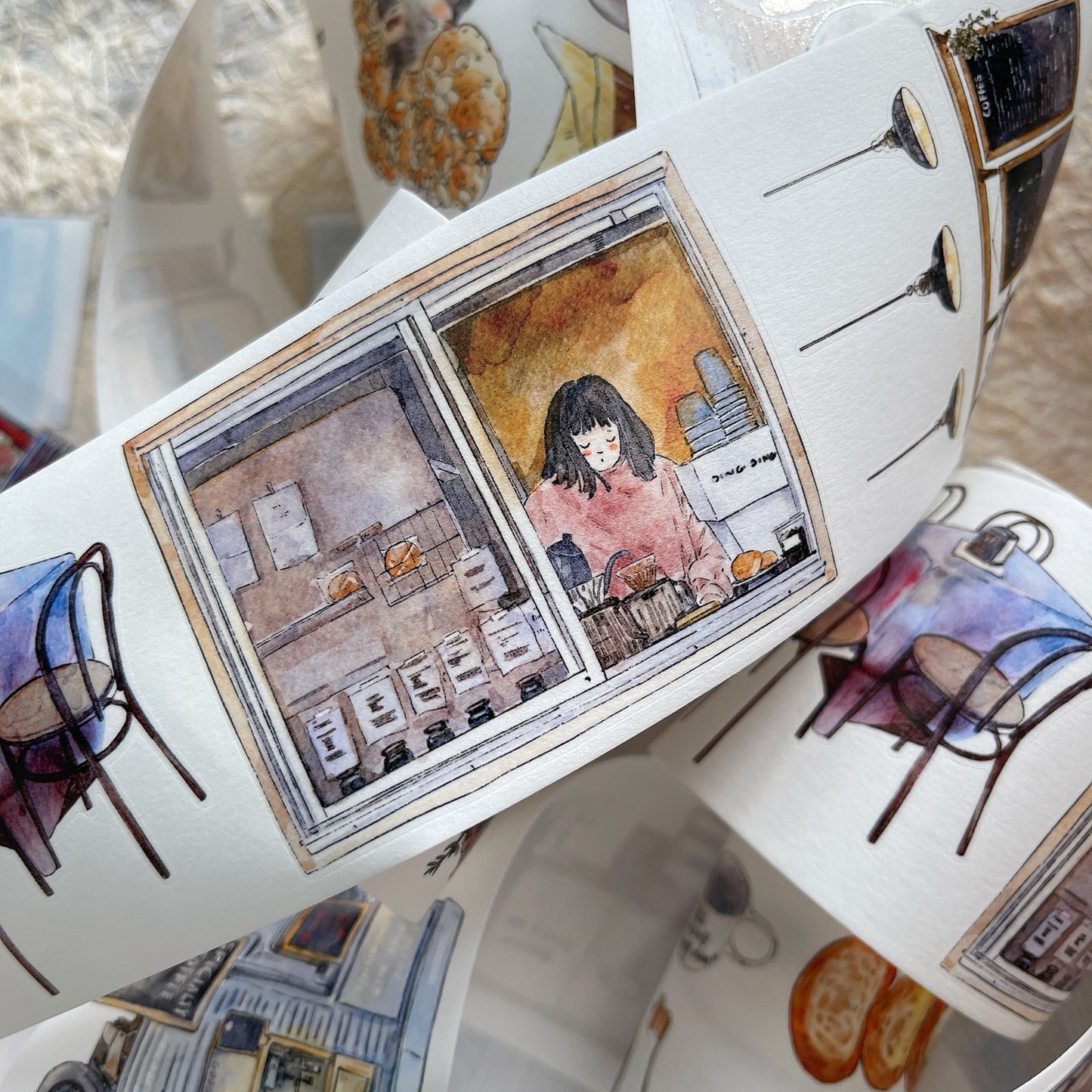 Seahorse Forest Vol9【A50 Coffee Time】,Vintage Scene Washi/PET Tape Stickers,for Scrapbook Supplies,Scrapbook Tape Stickers,Junk Journal Supplies
