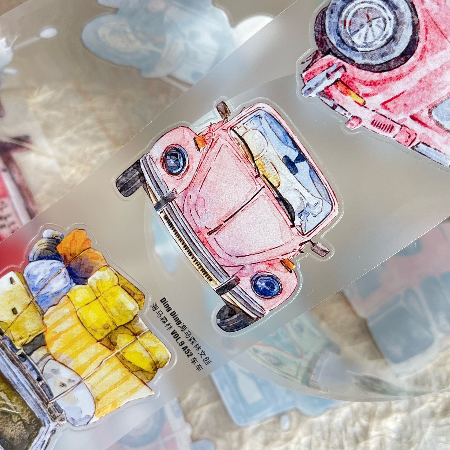 Seahorse Forest Vol9【A52 Car】,Vintage Scene Washi/PET Tape Stickers,for Scrapbook Supplies,Scrapbook Tape Stickers,Junk Journal Supplies