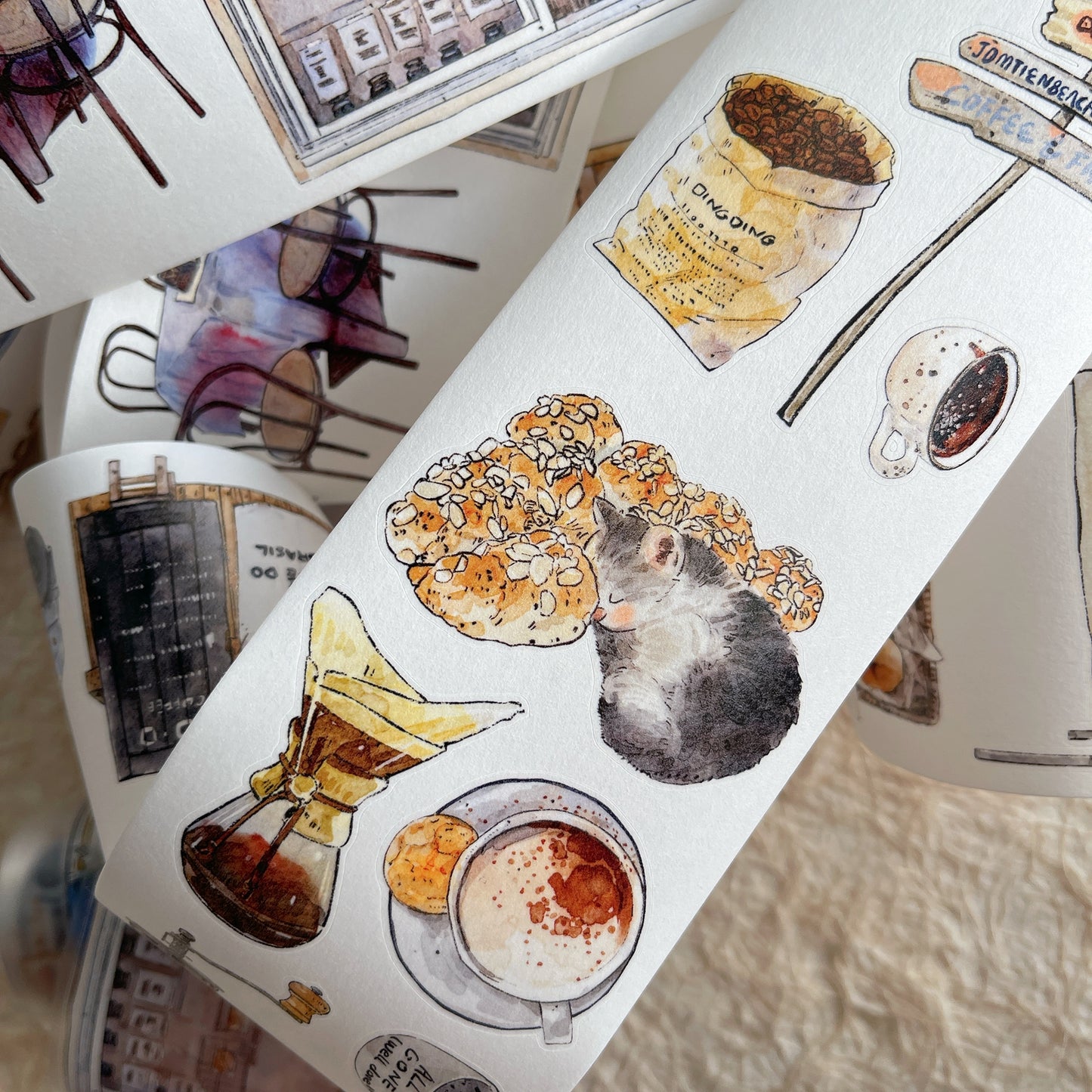 Seahorse Forest Vol9【A50 Coffee Time】,Vintage Scene Washi/PET Tape Stickers,for Scrapbook Supplies,Scrapbook Tape Stickers,Junk Journal Supplies
