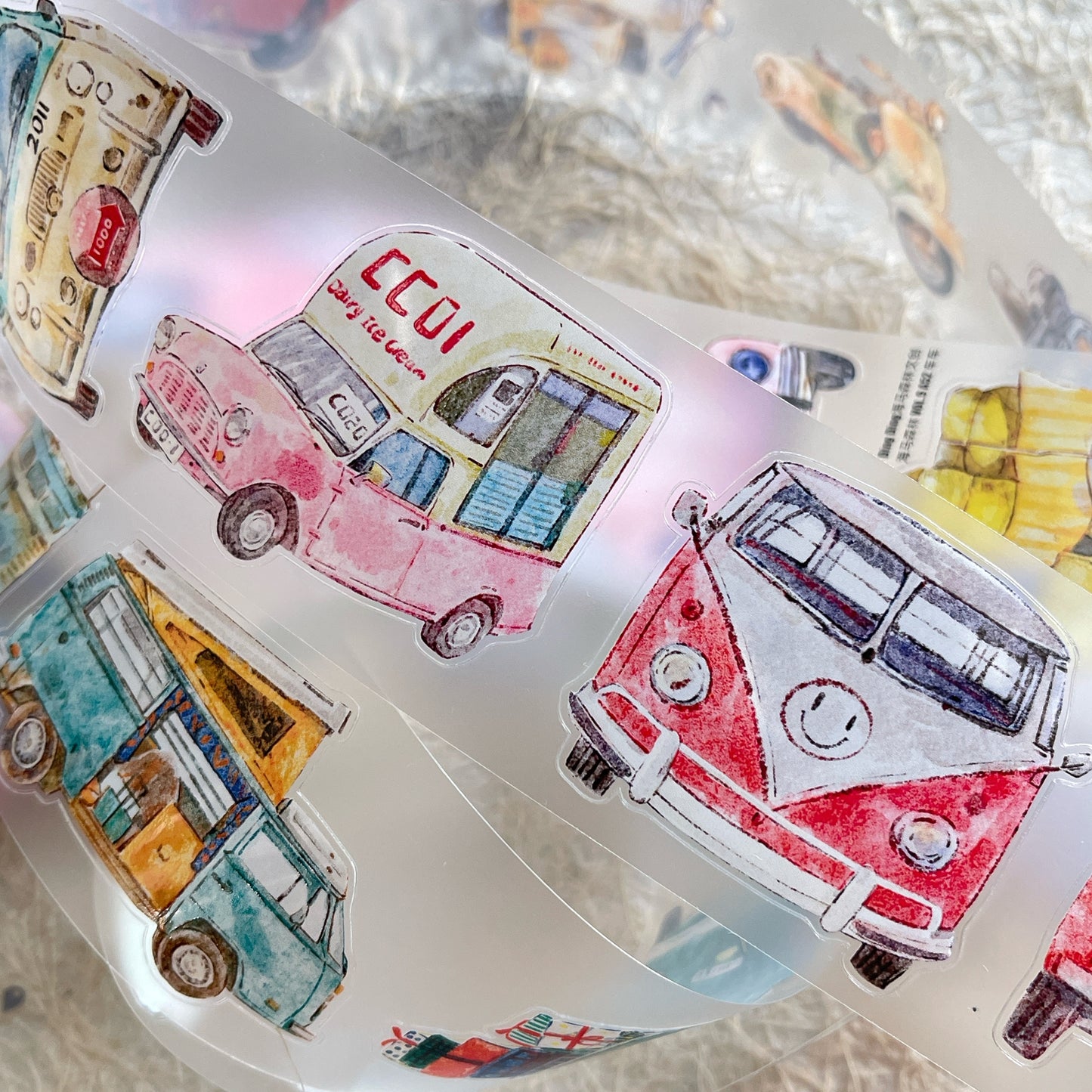 Seahorse Forest Vol9【A52 Car】,Vintage Scene Washi/PET Tape Stickers,for Scrapbook Supplies,Scrapbook Tape Stickers,Junk Journal Supplies