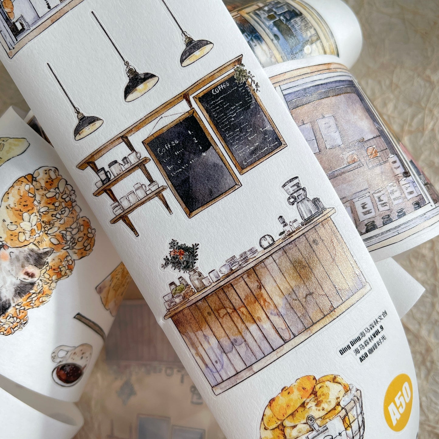 Seahorse Forest Vol9【A50 Coffee Time】,Vintage Scene Washi/PET Tape Stickers,for Scrapbook Supplies,Scrapbook Tape Stickers,Junk Journal Supplies
