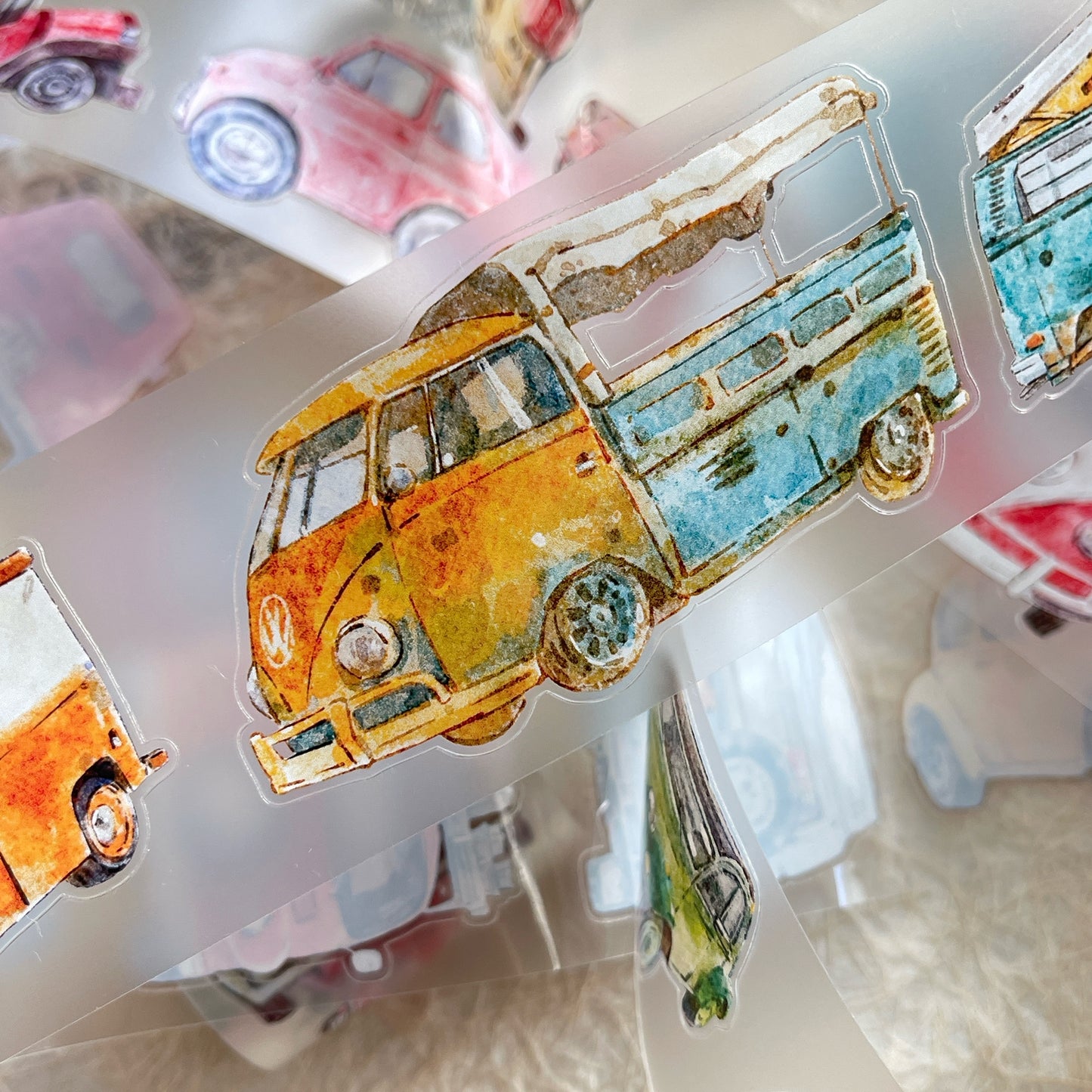 Seahorse Forest Vol9【A52 Car】,Vintage Scene Washi/PET Tape Stickers,for Scrapbook Supplies,Scrapbook Tape Stickers,Junk Journal Supplies