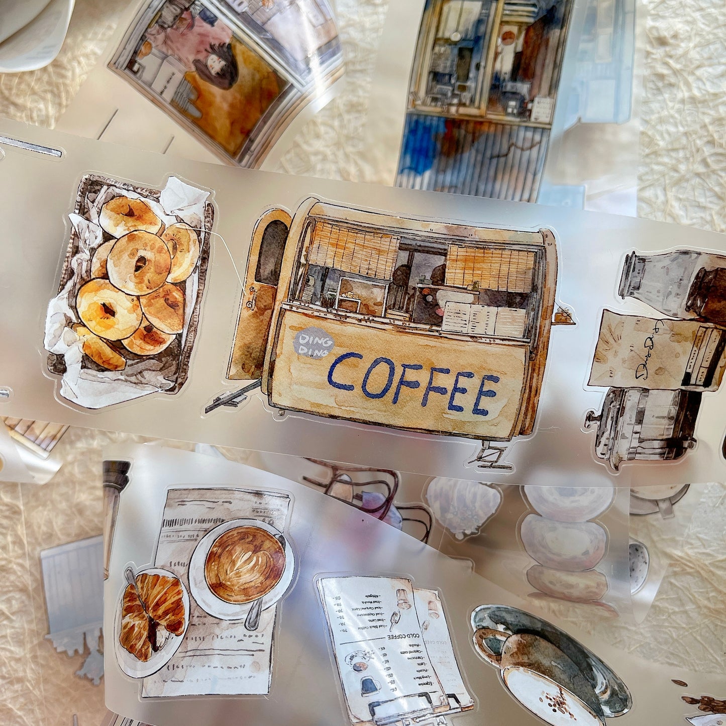 Seahorse Forest Vol9【A50 Coffee Time】,Vintage Scene Washi/PET Tape Stickers,for Scrapbook Supplies,Scrapbook Tape Stickers,Junk Journal Supplies