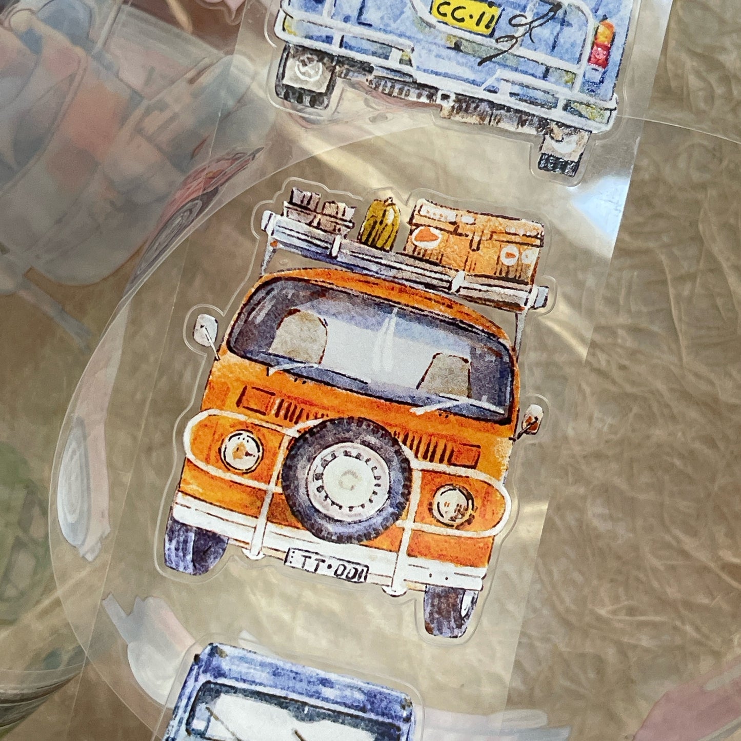 Seahorse Forest Vol9【A52 Car】,Vintage Scene Washi/PET Tape Stickers,for Scrapbook Supplies,Scrapbook Tape Stickers,Junk Journal Supplies