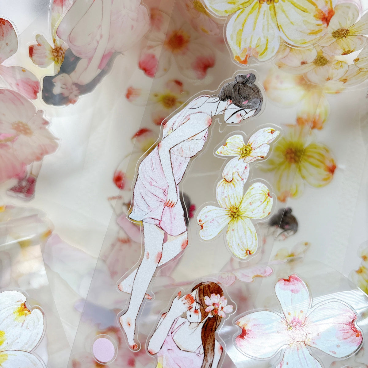 DingDing Vol.17【67#Cornelian Cherry】Original Character Design Vintage Casualness Girl Washi/PET Tape Stickers, for Scrapbook Supplies,Scrapbook Tape Stickers,Junk Journal Supplies