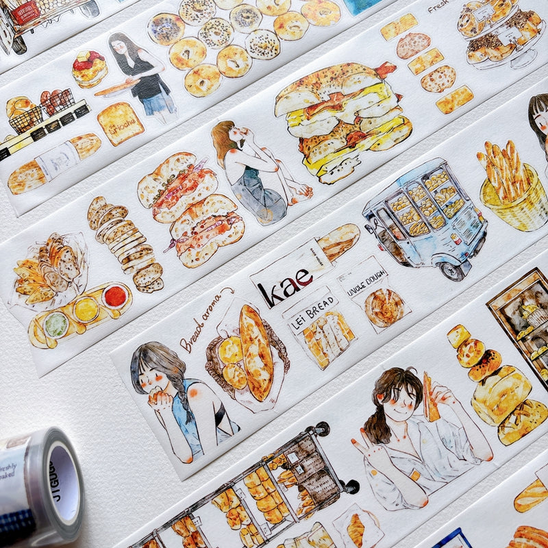 Seahorse Forest Vol.12【A69#Bread Woman】Vintage Delicious Sweets Bread Original Design Pre-Cut Washi/PET Tape Stickers,for Scrapbook Supplies,Junk Journal Supplies