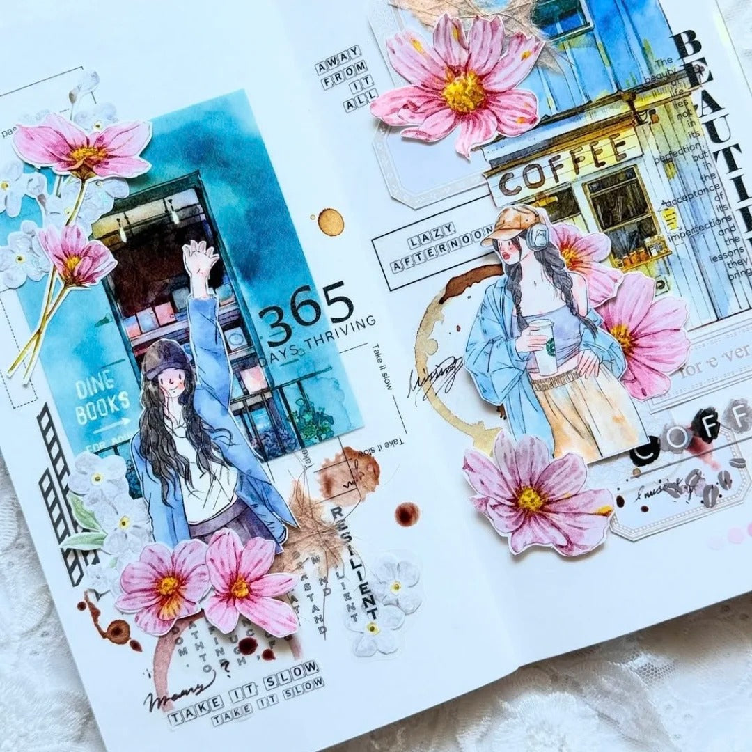 Seahorse Forest Washi Tape Set-2 Rolls(A45+A49) Washi/PET Tape Stickers,Original Designs,Fashion Characters Figures for Scrapbooks Supplies,Journaling,Junk Journal,Bullet Journals,Planners