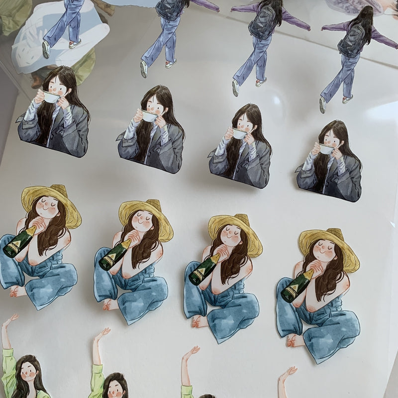 DingDing Vol2 【Small Days】Vintage Casualness Girl Washi PET Tape for Card Making Decoration DIY Scrapbooking Plan Stickers