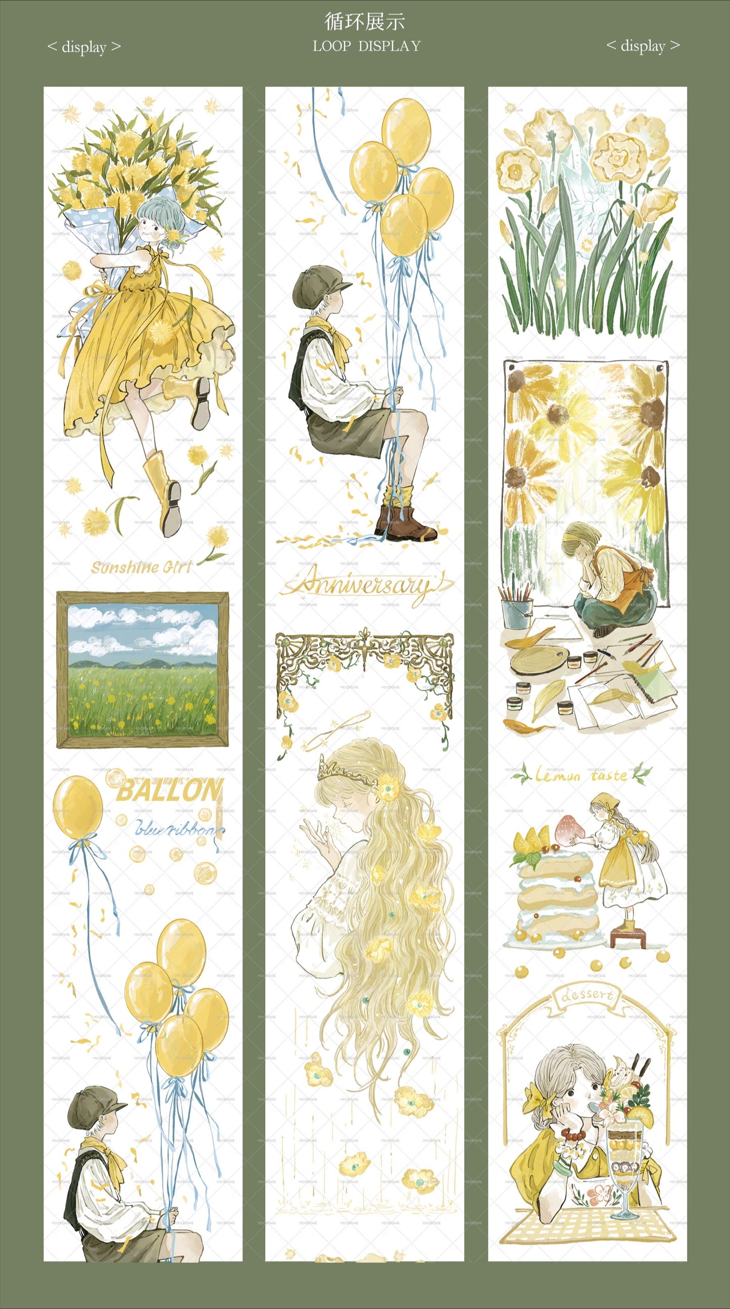 Moodtape【Pure Grid Pattern&Wind Blows Thoughts&Blue Seasons&Bright Sunshine】Cute Character Original Washi Tape Stickers,for Scrapbook Supplies,Scrapbook Tape Stickers,Junk Journal Supplies