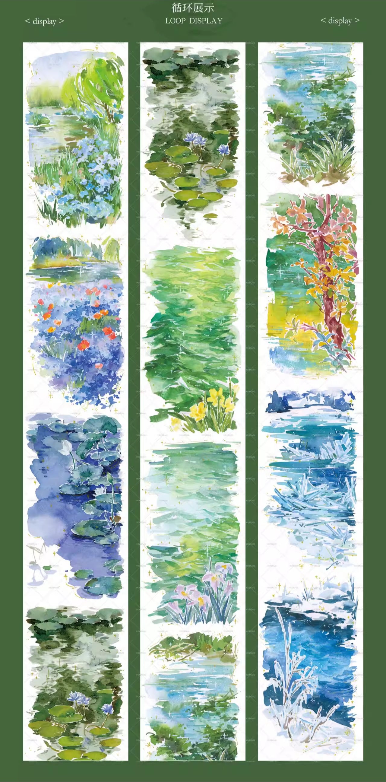 Moodtape【Yixi New Green】Grassland Landscap Original Design Washi/Pet Tape Stickers,for Scrapbook Supplies,Scrapbook Tape Stickers,Junk Journal Supplies