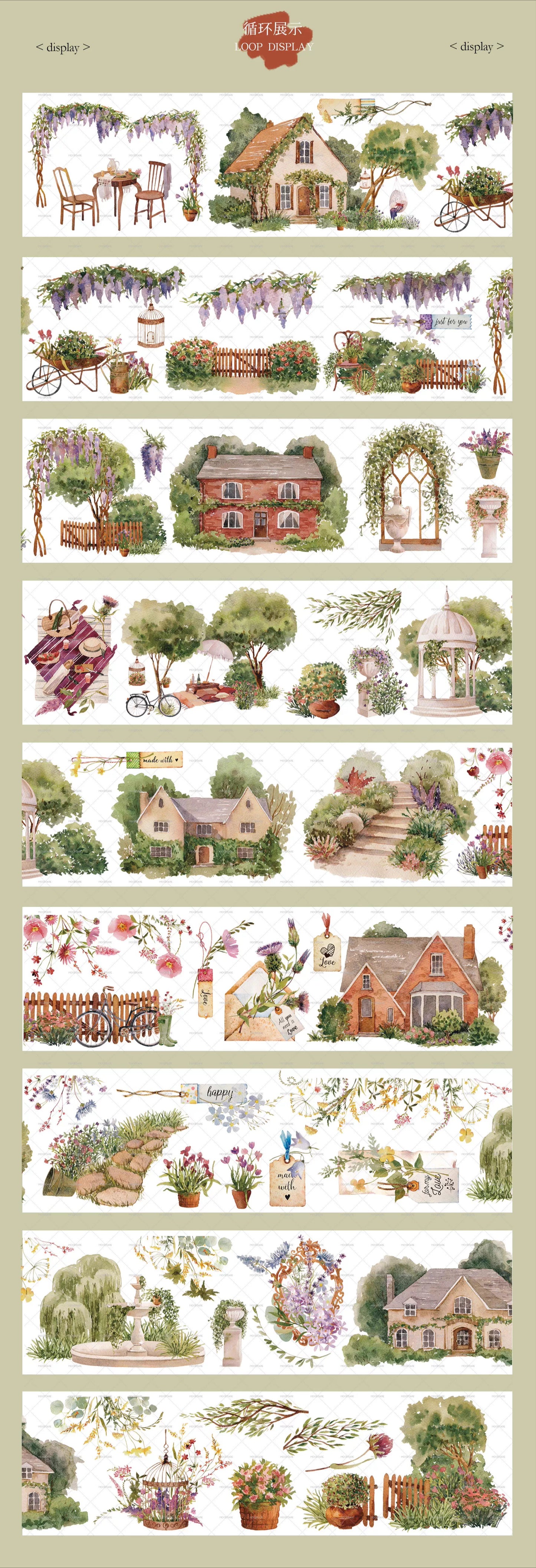 Moodtape【Scottish Garden】Landscap Original Design Washi/Pet Tape Stickers,for Scrapbook Supplies,Scrapbook Tape Stickers,Junk Journal Supplies