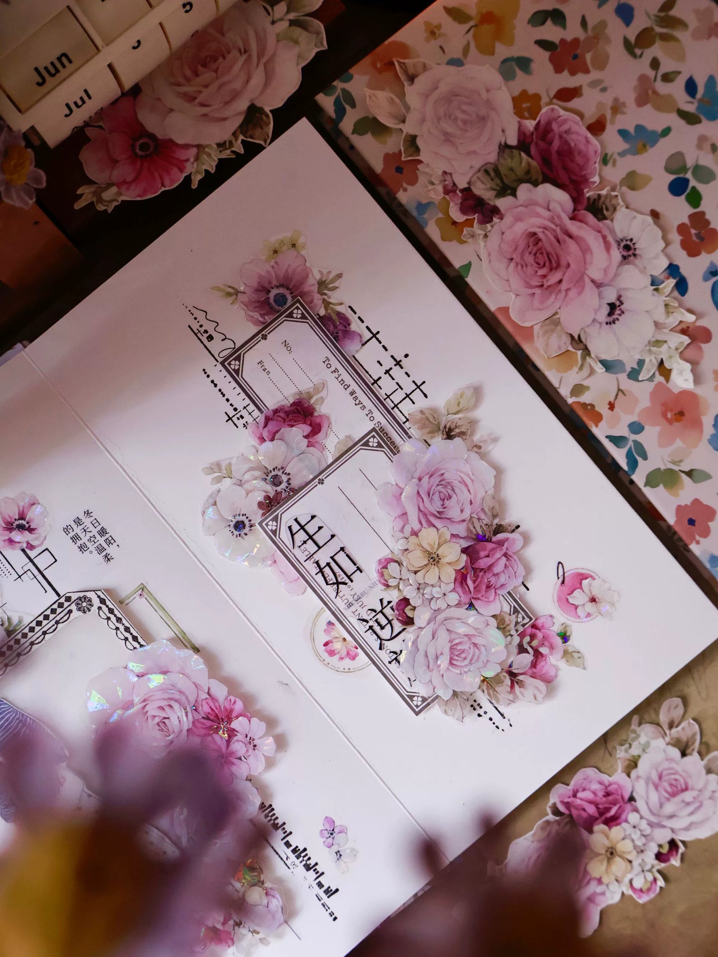 YiEr Vol14【Purple Mist Yarn】Rose Floral Washi Tape and PET Stickers