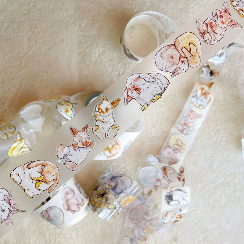 Seahorse Forest Vol6【A34#Cute Rabbit Ji】Original Design Pre-Cut Washi/PET Tape Stickers,for Scrapbook Supplies,Junk Journal Supplies