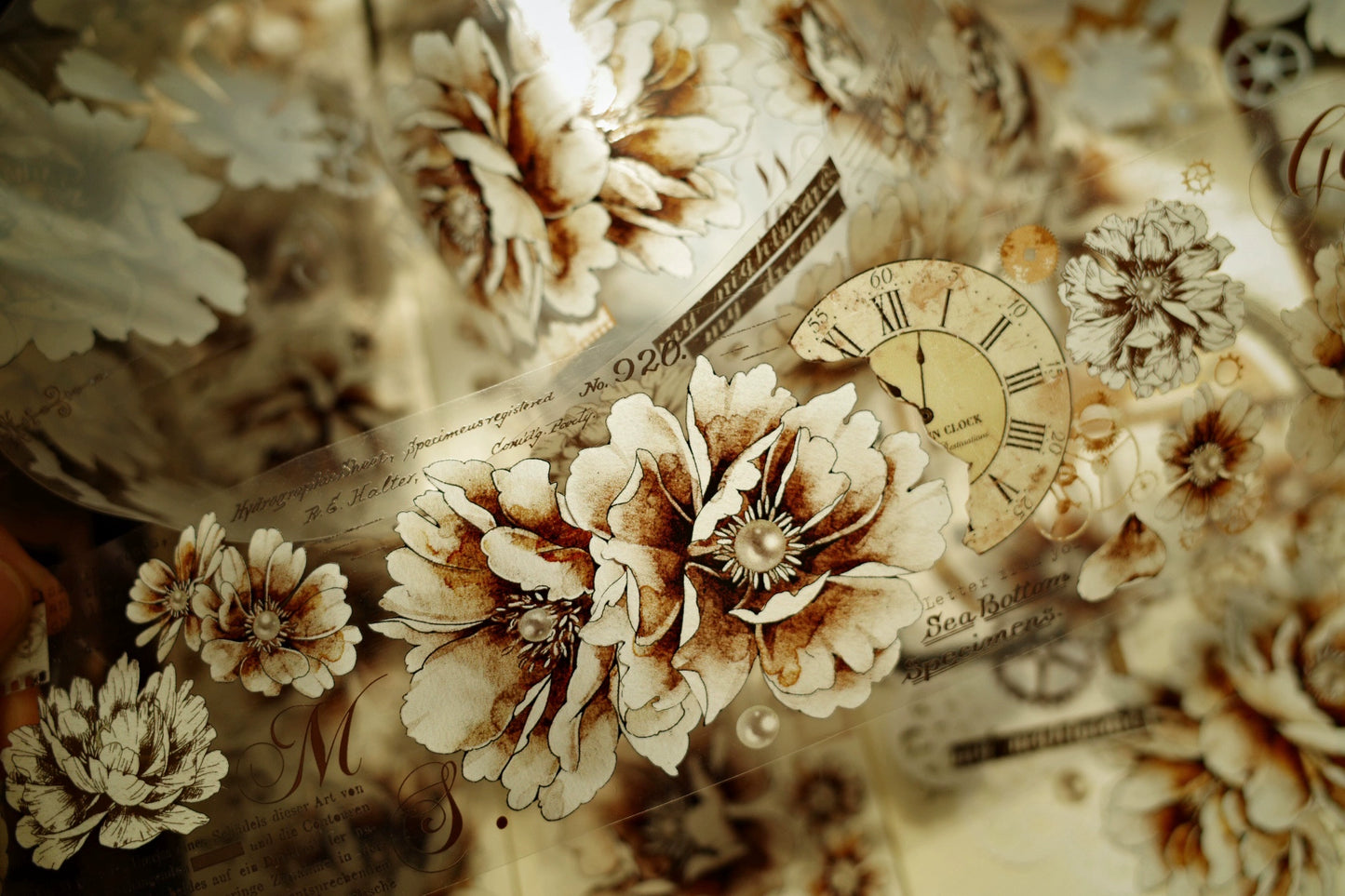 YiEr【Old Times】Orginal Design Washi/Pet Tape Light Retro Floral Stickers