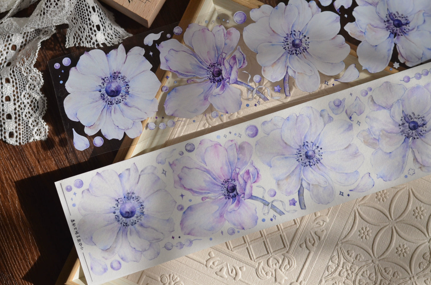 XiaoBaiJia【Silver Frost】Light Retro Orginal Design Washi Pet Anemone Floral Tape Light Retro Landscaping Stickers