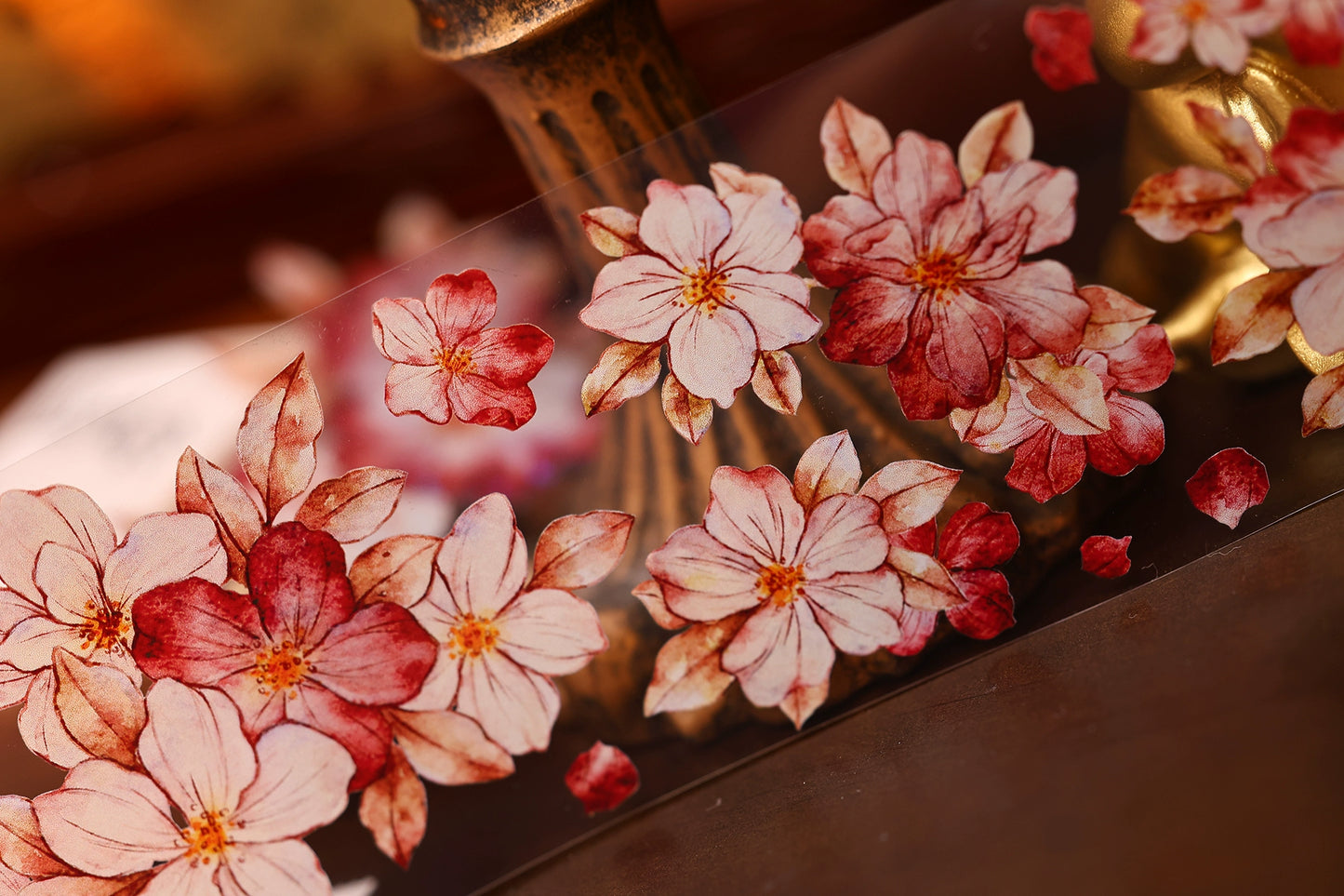 XiaoBaiJia【Red Longing Follower】Light Retro Red Flower Orginal Design Washi Pet Floral Tape Landscaping Stickers