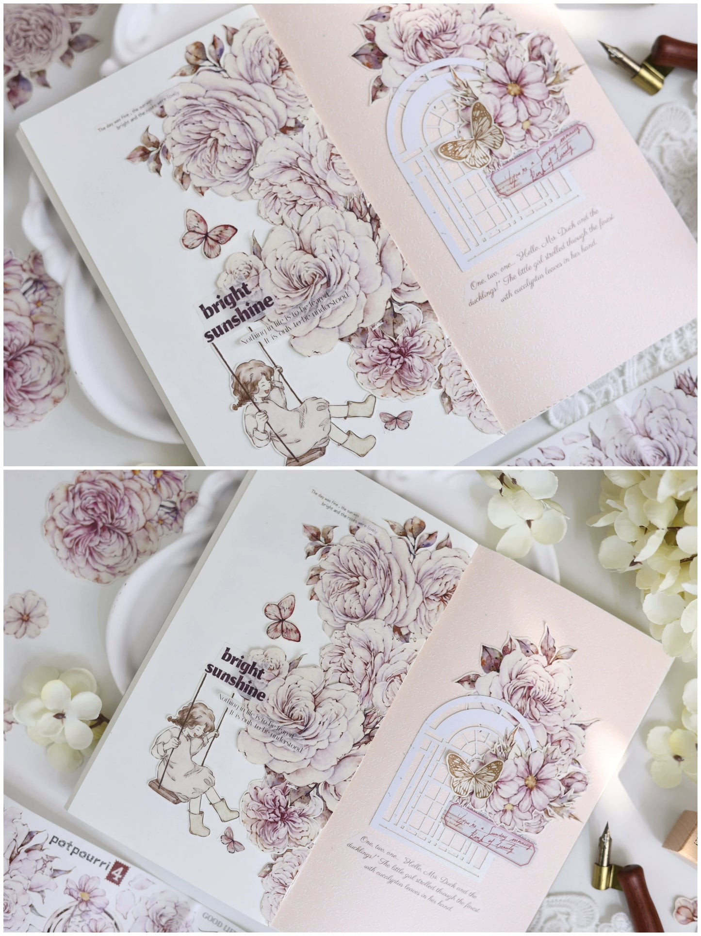 XiaoBaiJia【It's A Flower】Light Retro Orginal Design Washi Pet Austin Rose Floral Tape Light Retro Landscaping Stickers