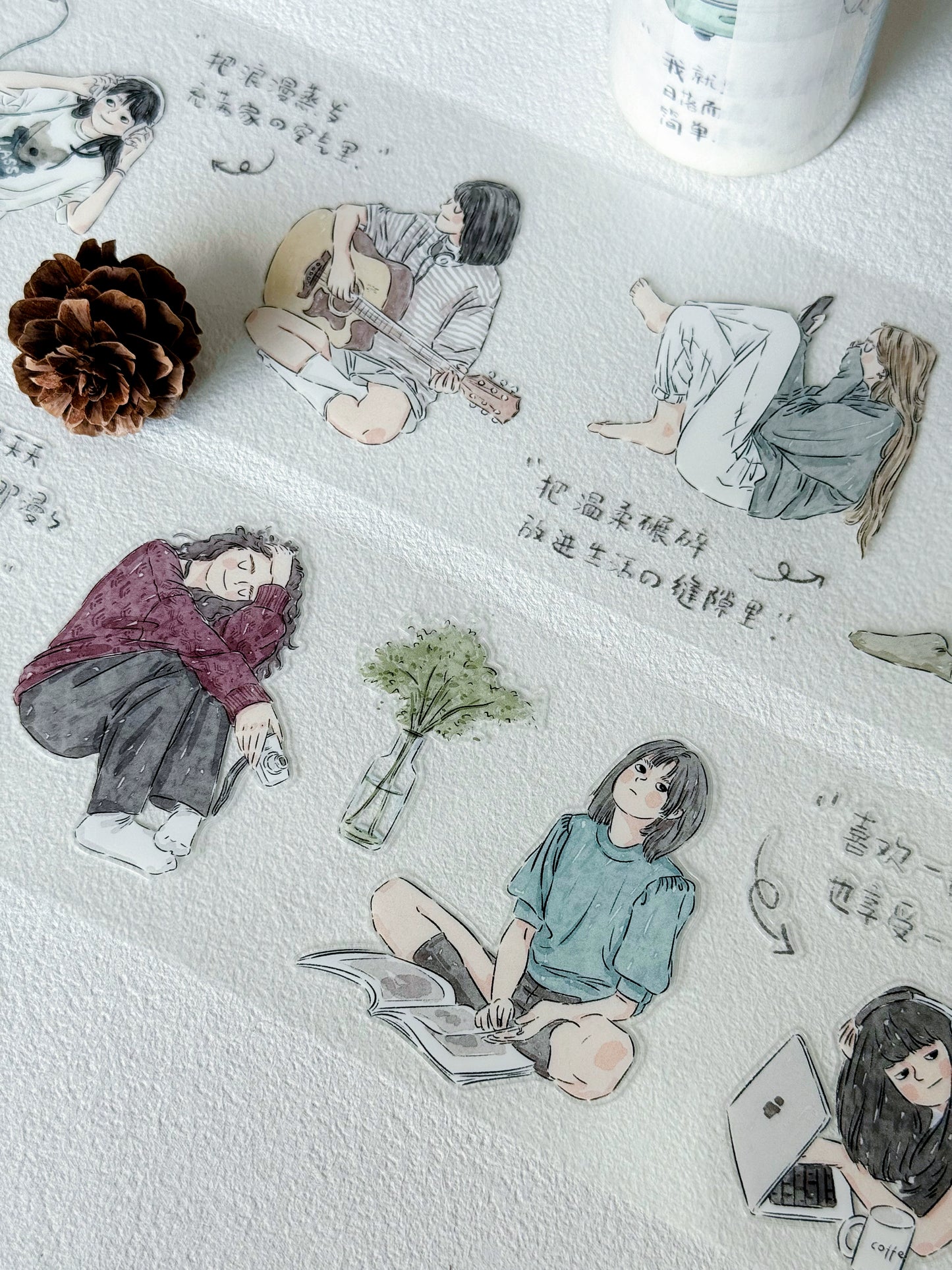 XiYue【Zi QingHuan】Original Character Design Washi/PET Tape Stickers,for Scrapbook Supplies,Journaling,Junk Journal,Bullet Journal,Planner Stickers