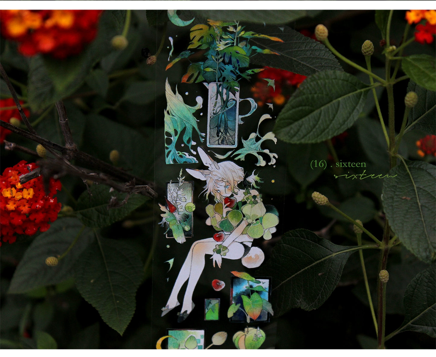 Moodtape【At Dusk in Spring and Green Mountains】Original Character Elf Design Washi/Pet Tape Stickers,for Scrapbook Supplies,Scrapbook Tape Stickers,Junk Journal Suppliesmoodtape