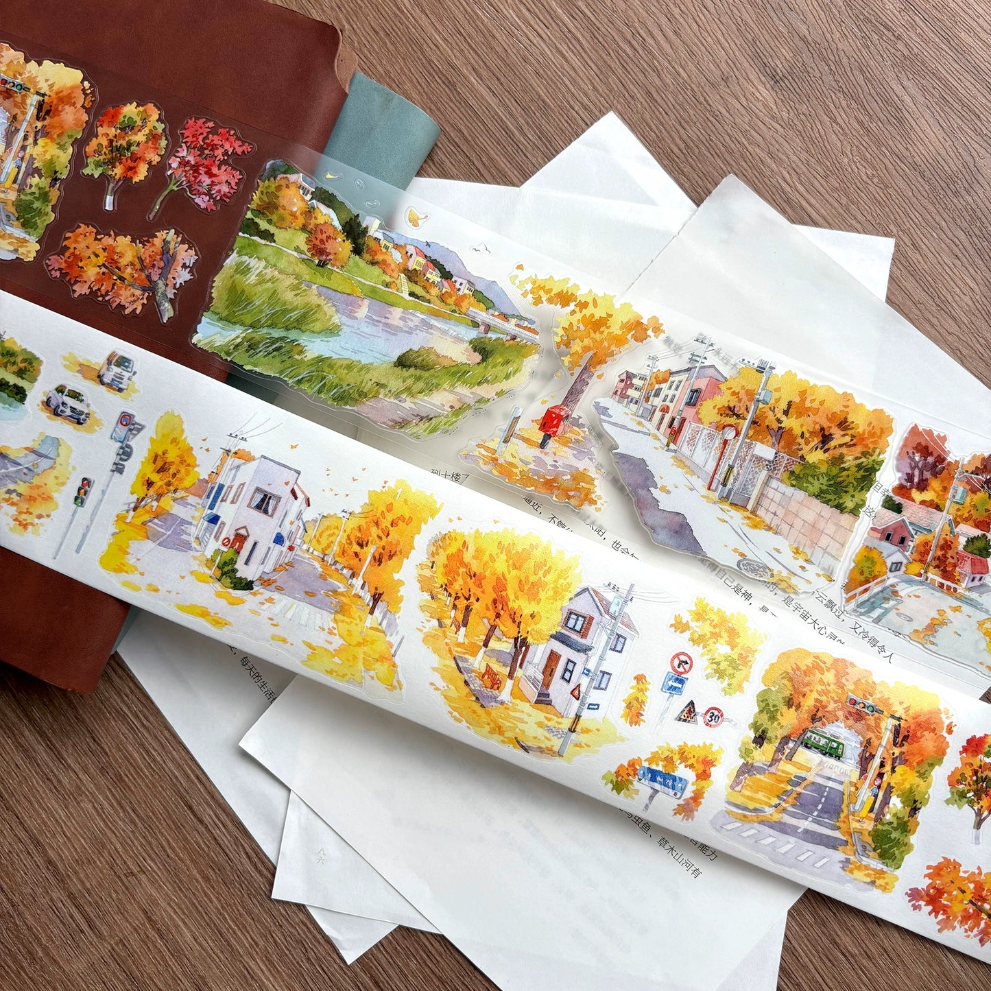 ZiYuanSu【Gradually Strengthening the Autumn Atmosphere】Background Scene Pre-cut Washi/PET Tape,for Scrapbook Supplies,Scrapbook Tape Stickers,Junk Journal Supplies