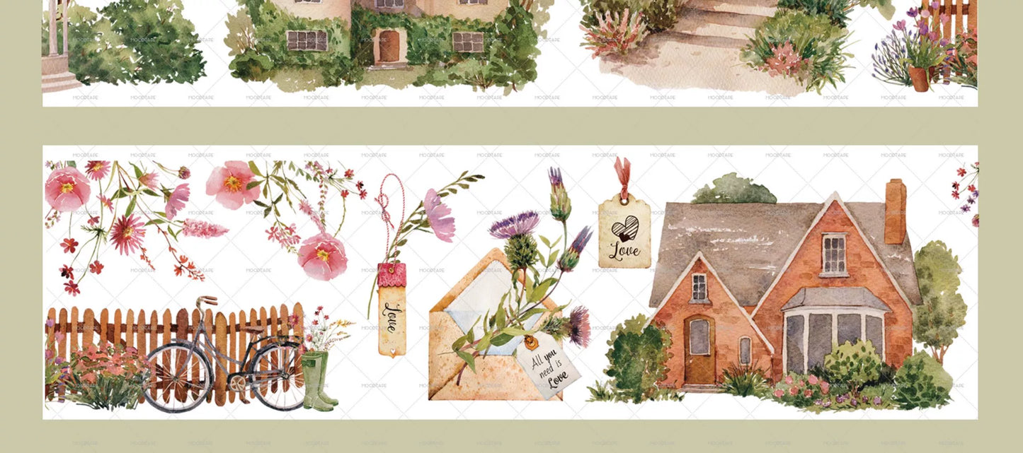 Moodtape【Scottish Garden】Landscap Original Design Washi/Pet Tape Stickers,for Scrapbook Supplies,Scrapbook Tape Stickers,Junk Journal Supplies