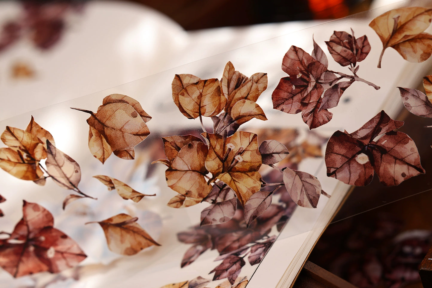 XiaoBaiJia【Bougainvillea Follower】Light Retro Tea Brown Flower Orginal Design Washi Pet Floral Tape Landscaping Stickers