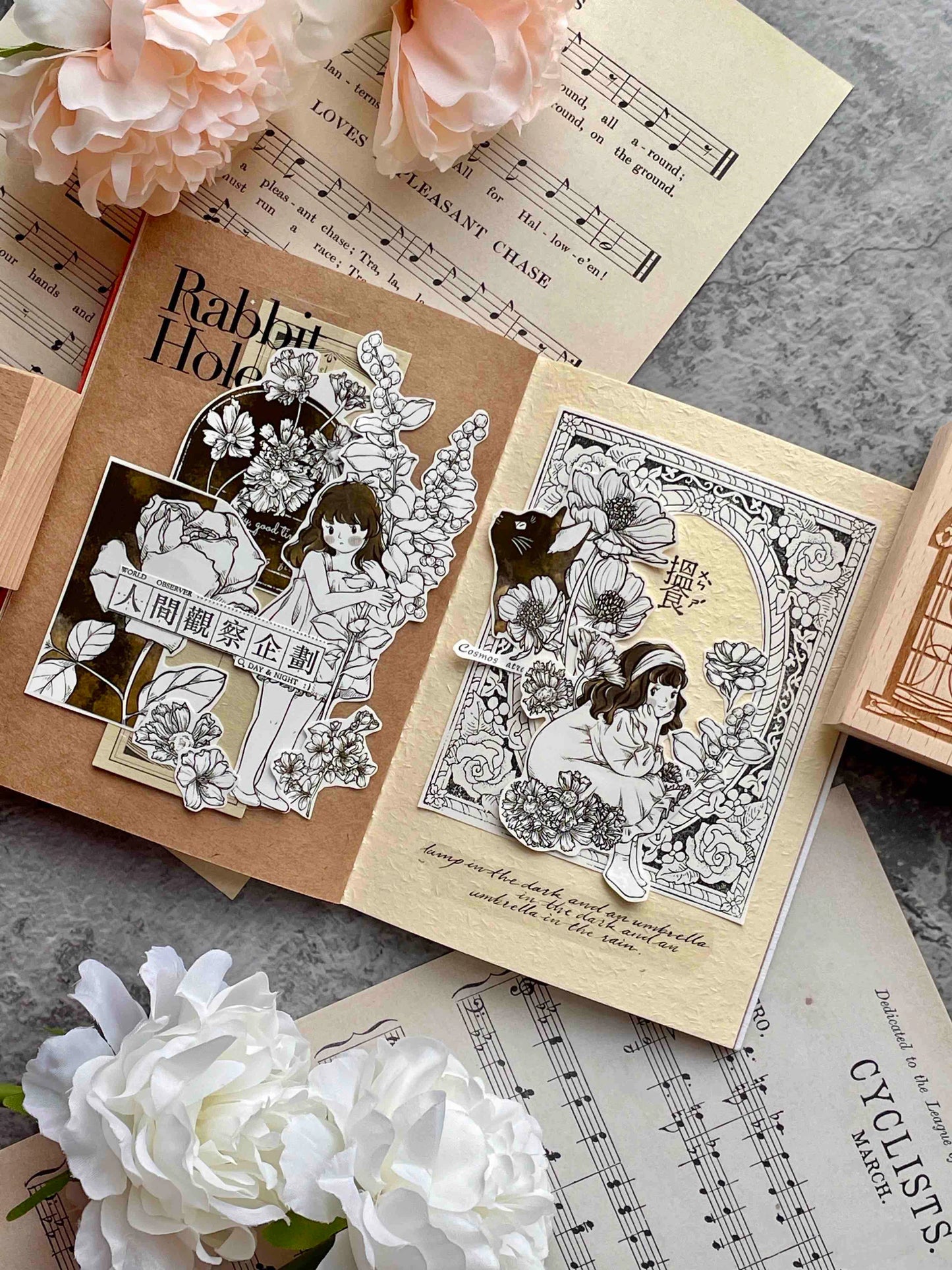 XiaoBaiJia【Yinghua Garden】Light Retro Orginal Design Washi Pet Floral Tape Light Retro Landscaping Stickers