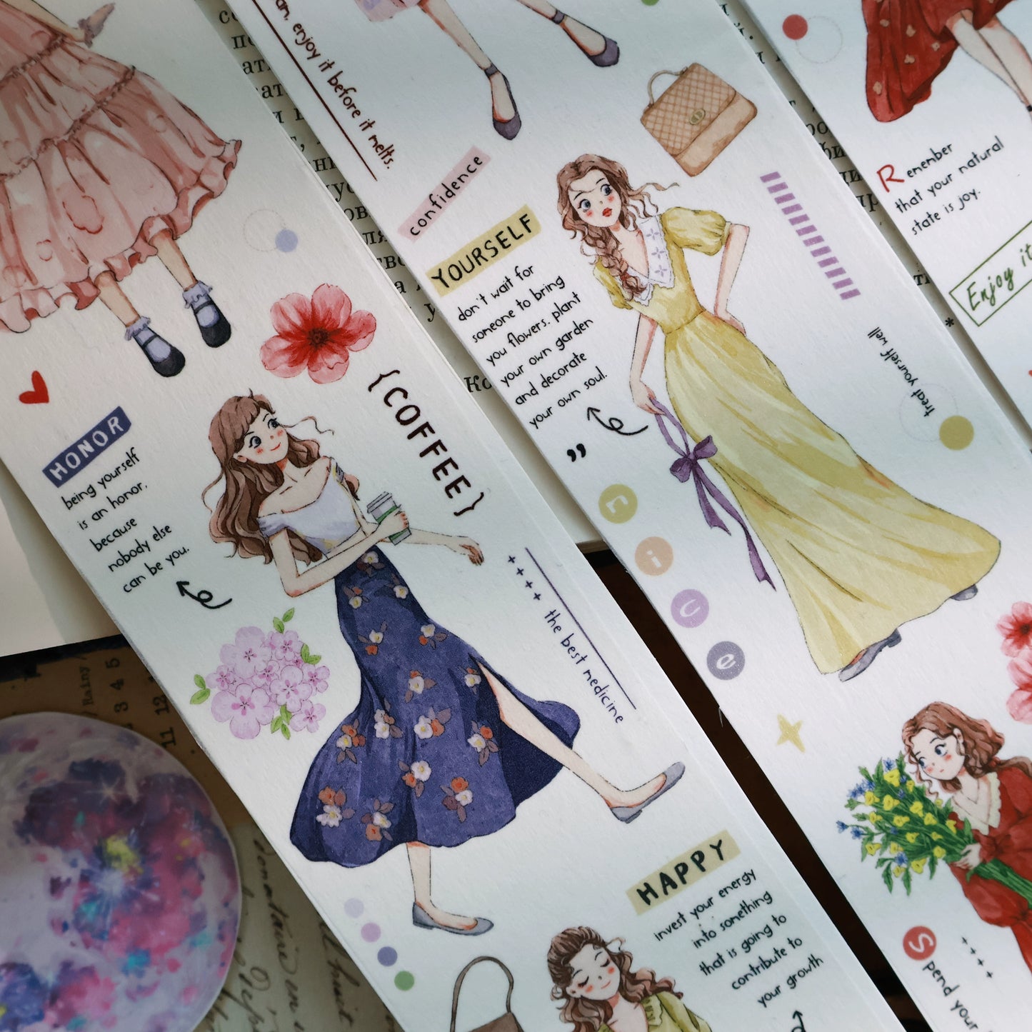 YiEr Vol13【Girls of Summer】Orginal Design Character Washi/Pet Tape Light Retro Stickers