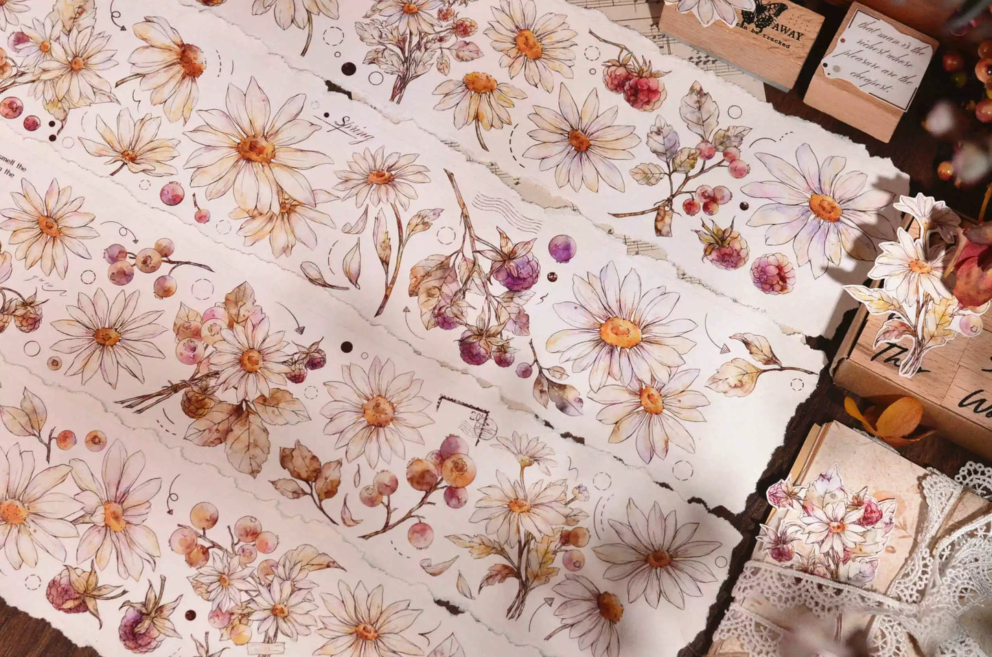 XiaoBaiJia March【Daisy】Light Retro Fresh Daisy Flower Washi PET Tape