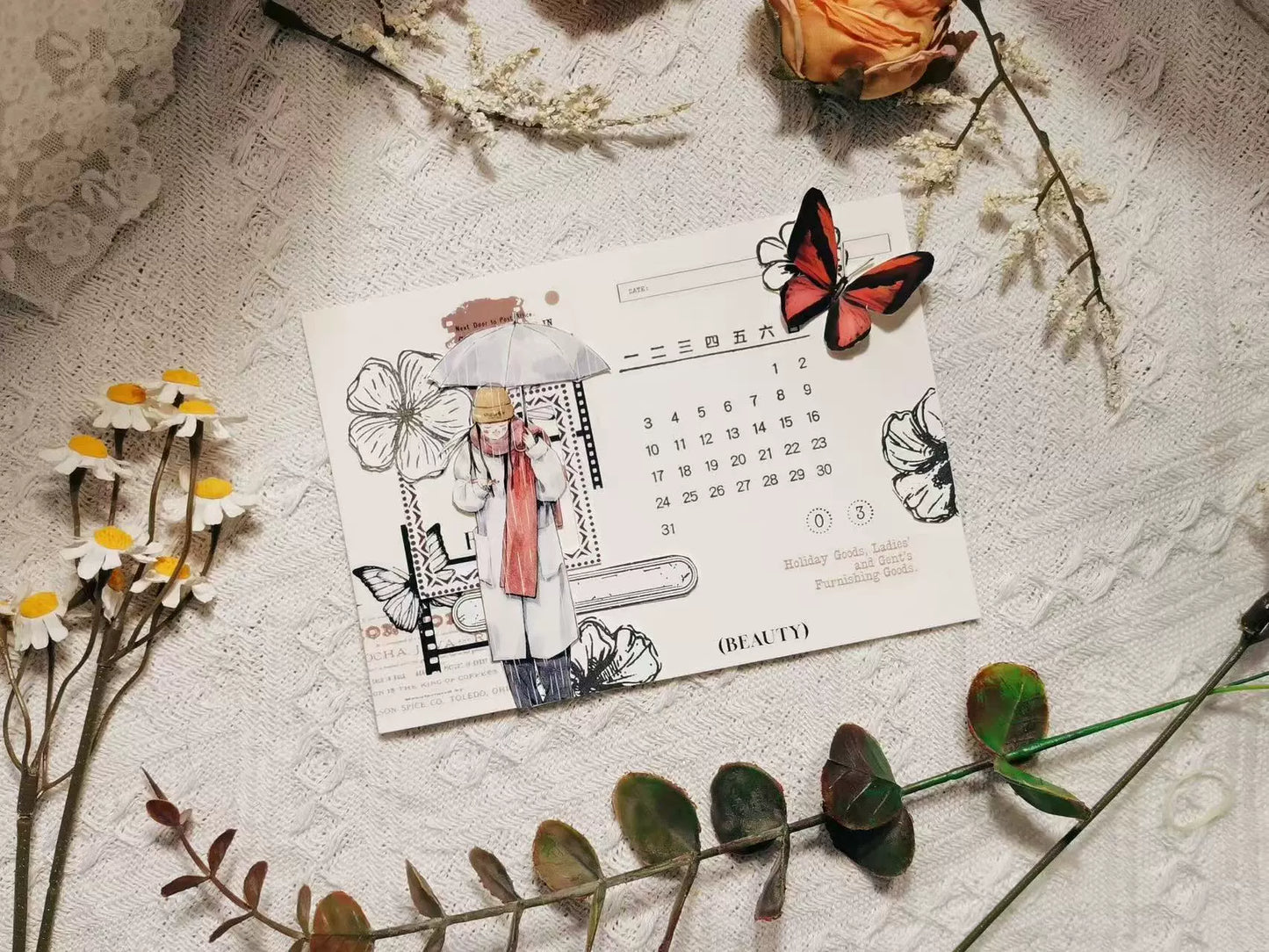 Kaixiaoxun Vol8 【Hold An Umbrella】 Pre-Cut Washi/Matte PET Tape for Scrapbook Supplies,Junk Journal Supplies