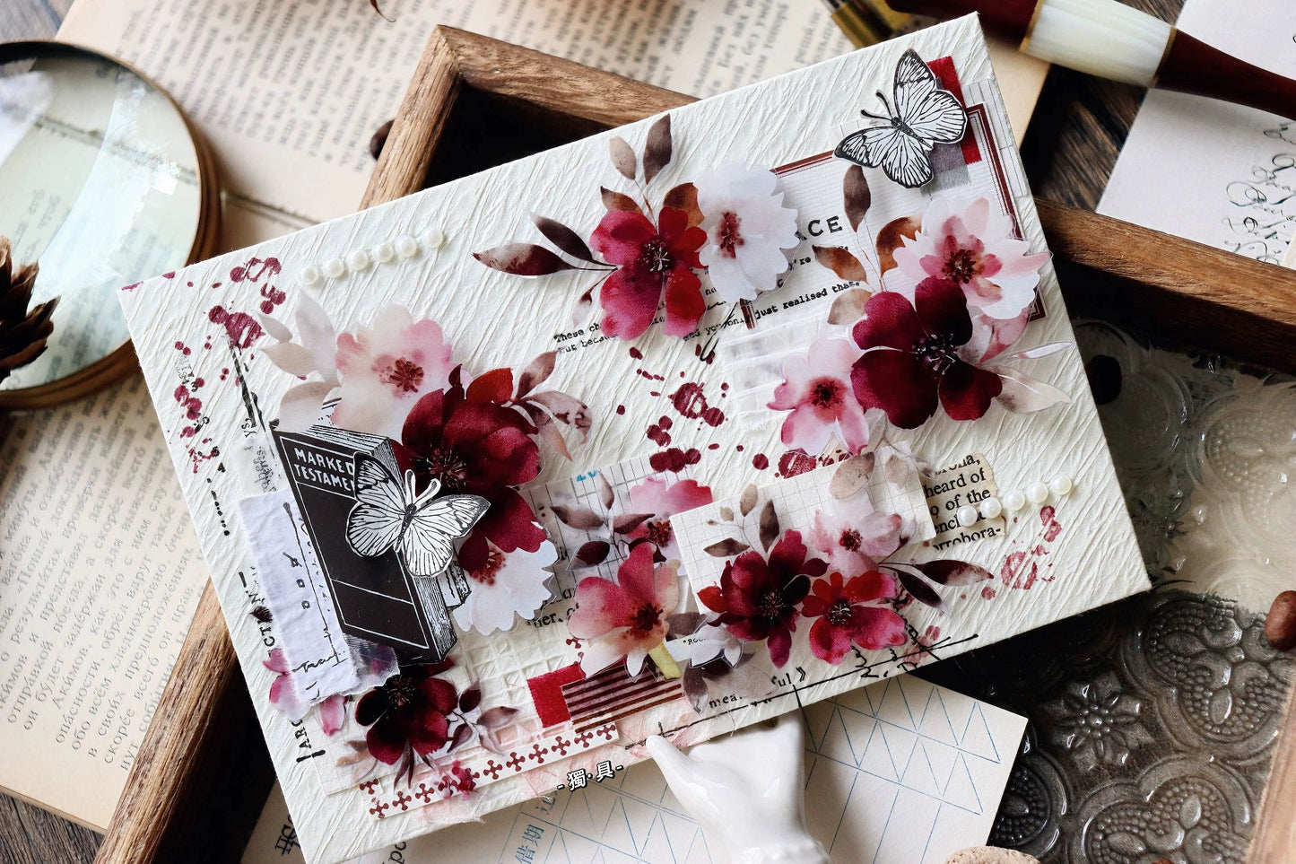 YiEr Vol12【Flower Rhyme Flowing Years】Washi/PET Tape,for Scrapbook Supplies,Scrapbook Tape Stickers,Junk Journal Supplies