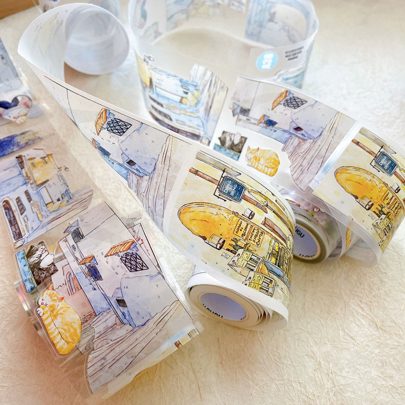 Seahorse Forest Vol6【A38#Corner】Cute Cat and House Scenery,Original Design Pre-Cut Washi/PET Tape Stickers,for Scrapbook Supplies,Junk Journal Supplies